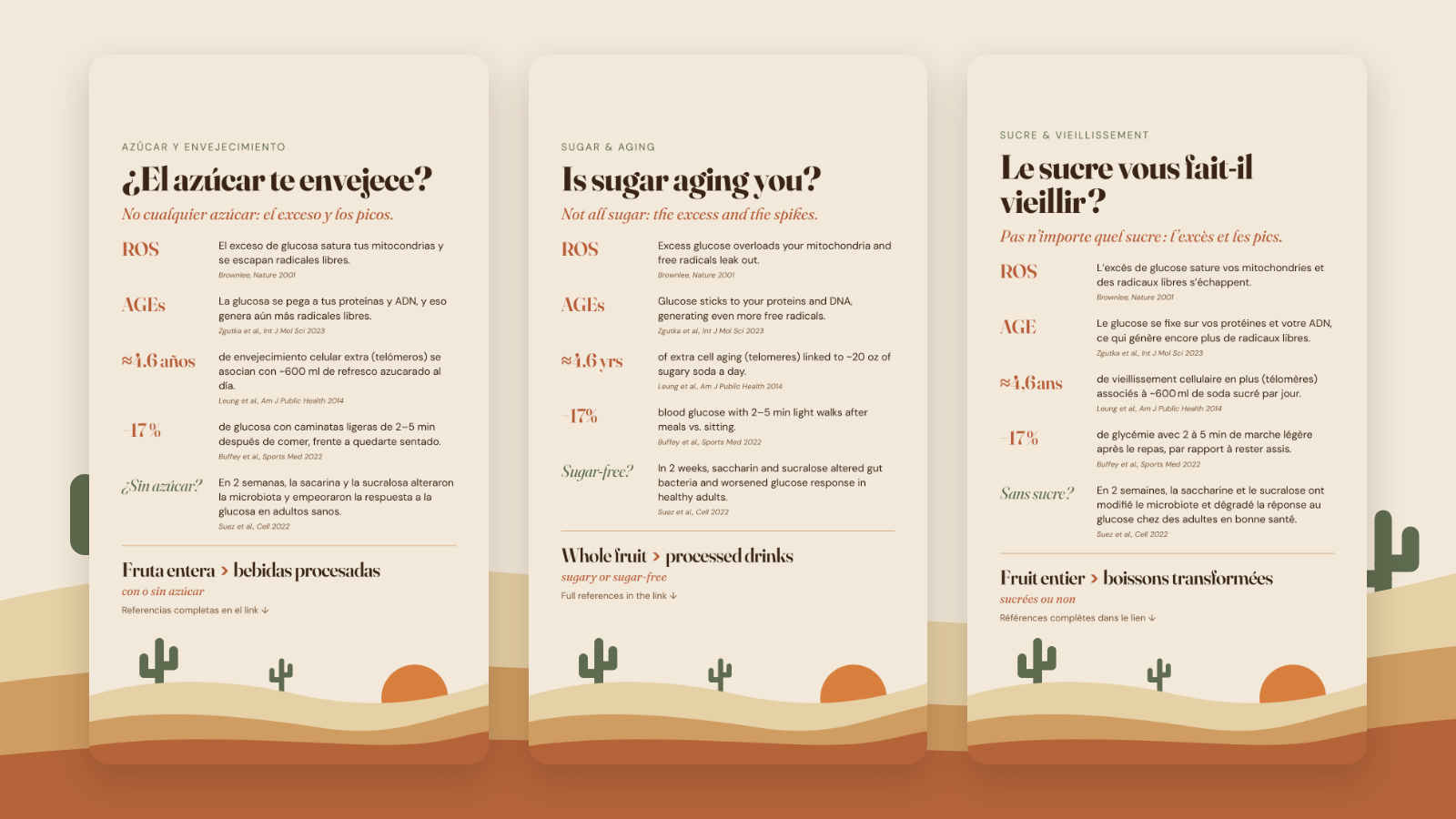 Las stories en español, inglés y francés: ¿El azúcar te envejece? / Is sugar aging you? / Le sucre vous fait-il vieillir ?